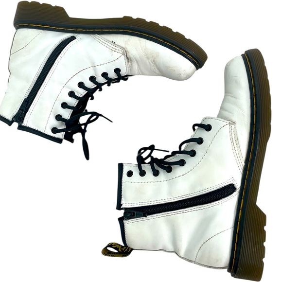 Dr.Martens‎ White Leather Lace Up/ Zipper Closure Boots Mens S4 Ladies Size 5